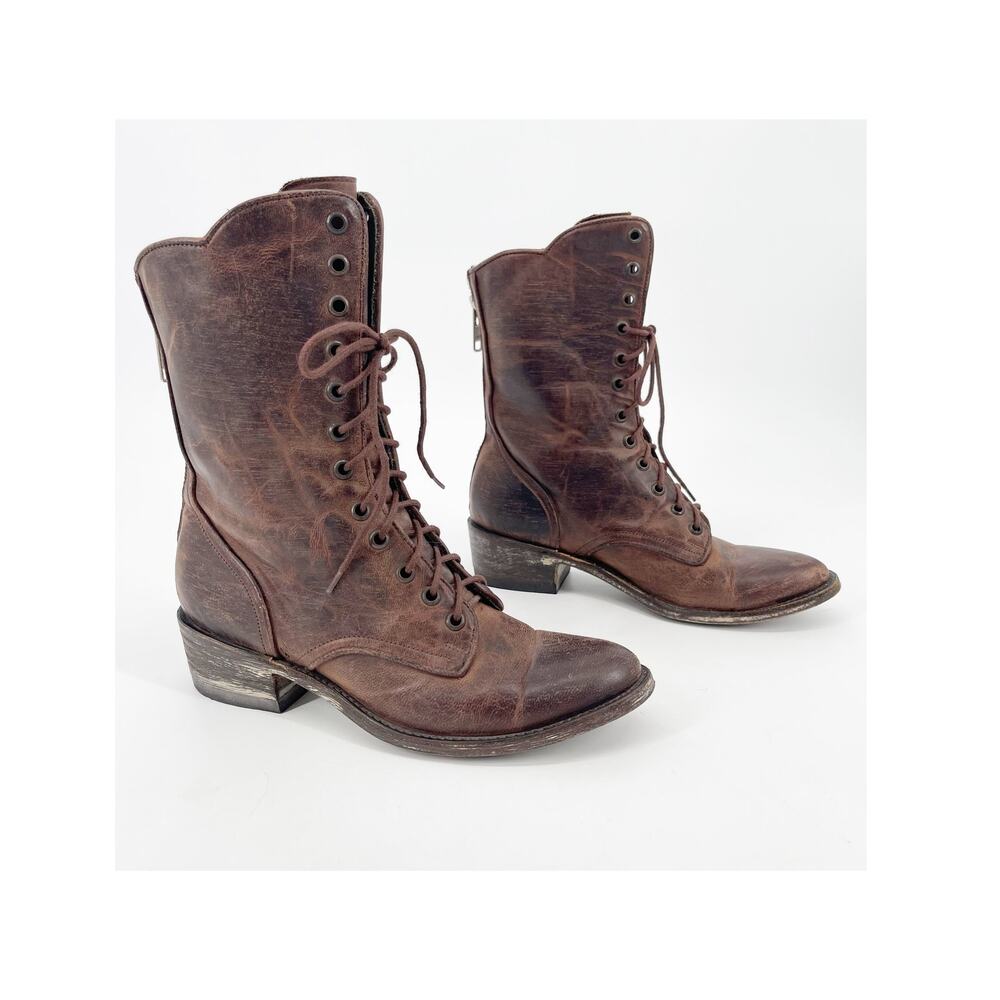 Old Gringo Women's 7 Brown Distressed Granny Lace Up Victorian Cowgirl Boots